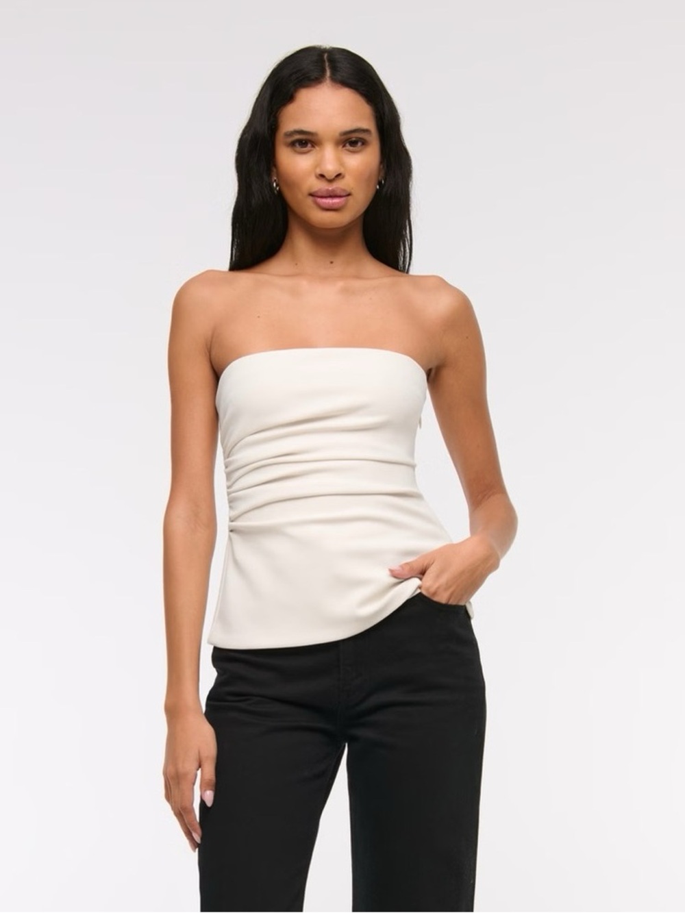 A&F Cream Ruched Spaghetti Strap Cami Top